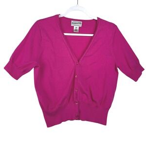 Pendleton Womens Fuchsia Pink Short Sleeve V-Neck Button Front Cardigan Size M